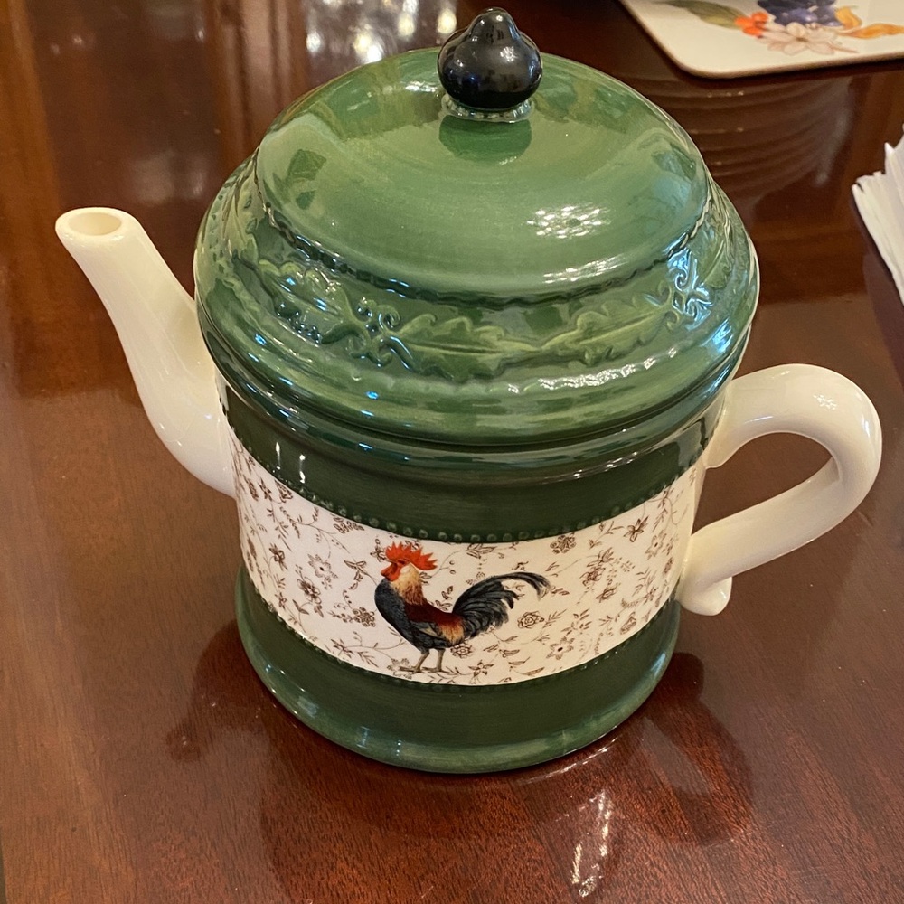 Vintage Michel $ Company Green Ceramic Teapot with Rooster Design